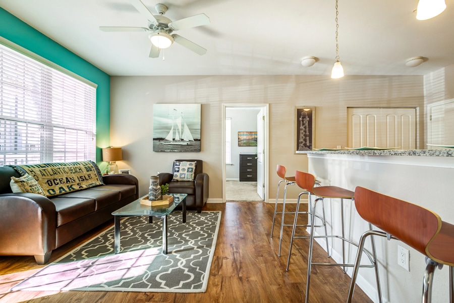 lighthouse wilmington fully furnished living room and breakfast bar